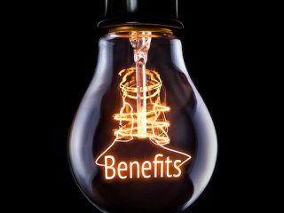 Lightbulb with word Benefits inside